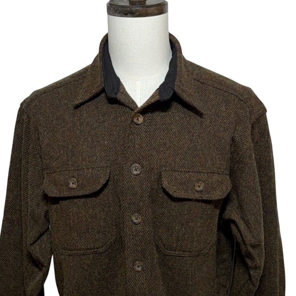 Vintage Woolrich Shirt Jacket Men Medium Brown Tweed Wool Blend Button Shacket